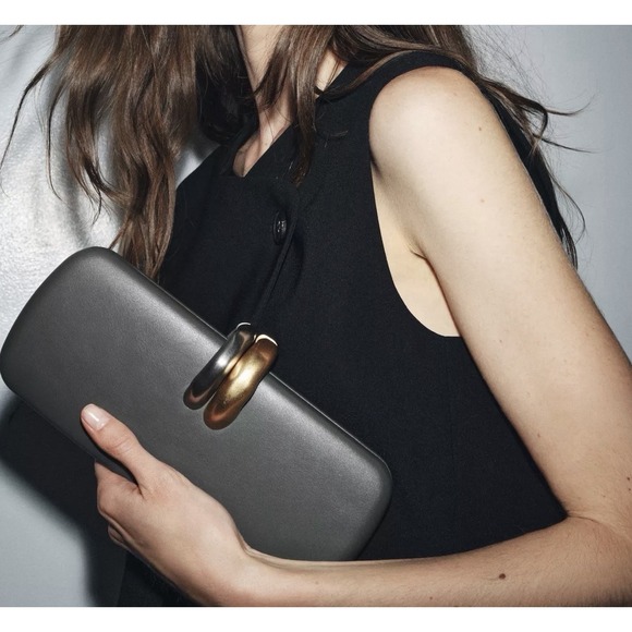 Zara Gray Gold Silver Rigid Clutch Purse Crossbody Luxury Tik Tok